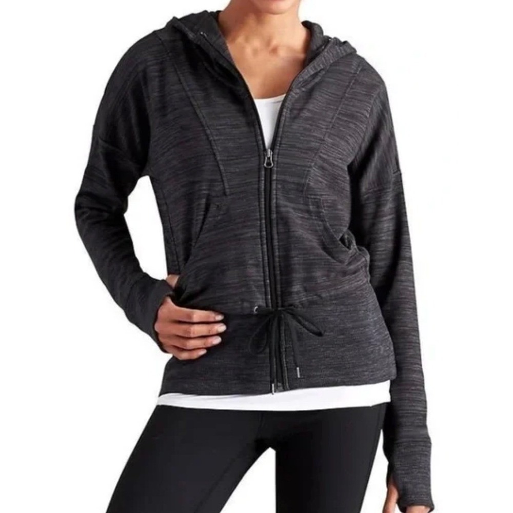 Athleta Gray‎ Space Dye Full Zip Hoodie Small Thumbholes Drawstring Activewear